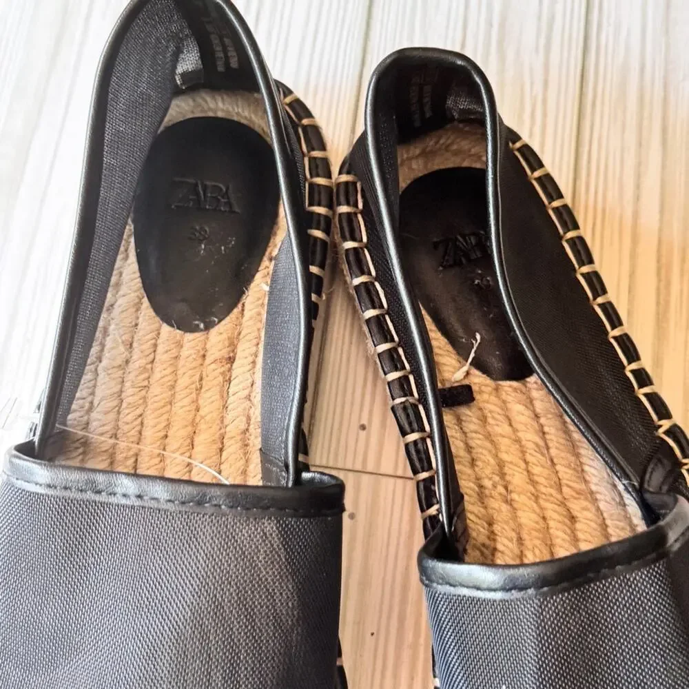 ZARA Women's Black Espadrille Low Heel  Slip-On Shoes Sz 39